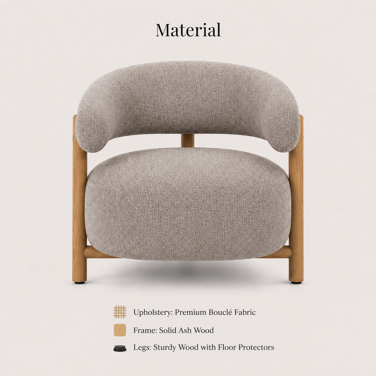 Modern Boucle Accent Chair with Wooden Armrests | Premium Lounge Chair
