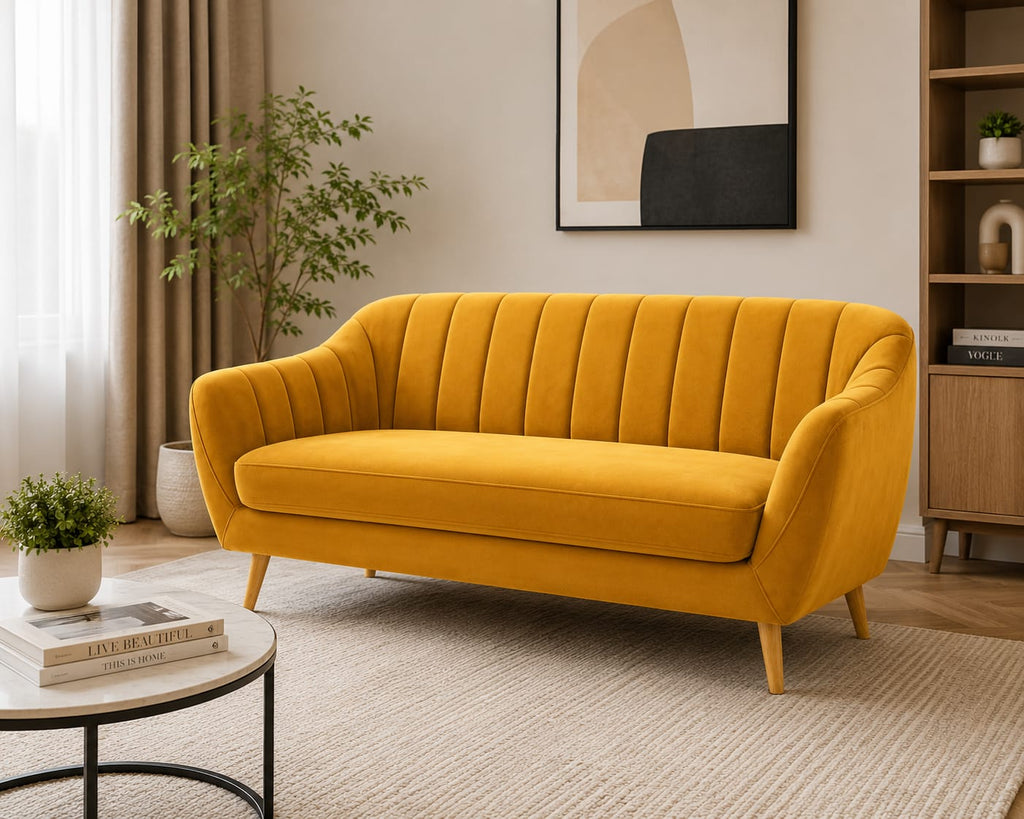 Neo Velvet 3 Seater Sofa – Mustard Yellow