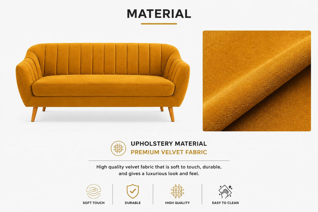 Neo Velvet 3 Seater Sofa – Mustard Yellow