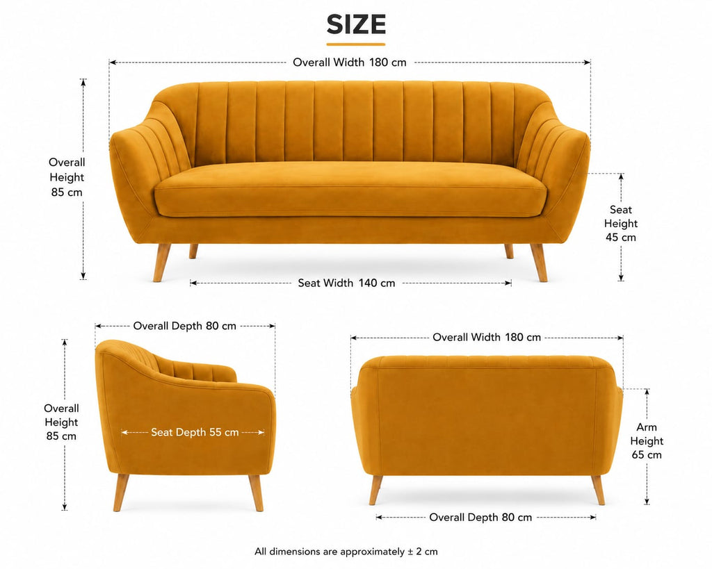 Neo Velvet 3 Seater Sofa – Mustard Yellow