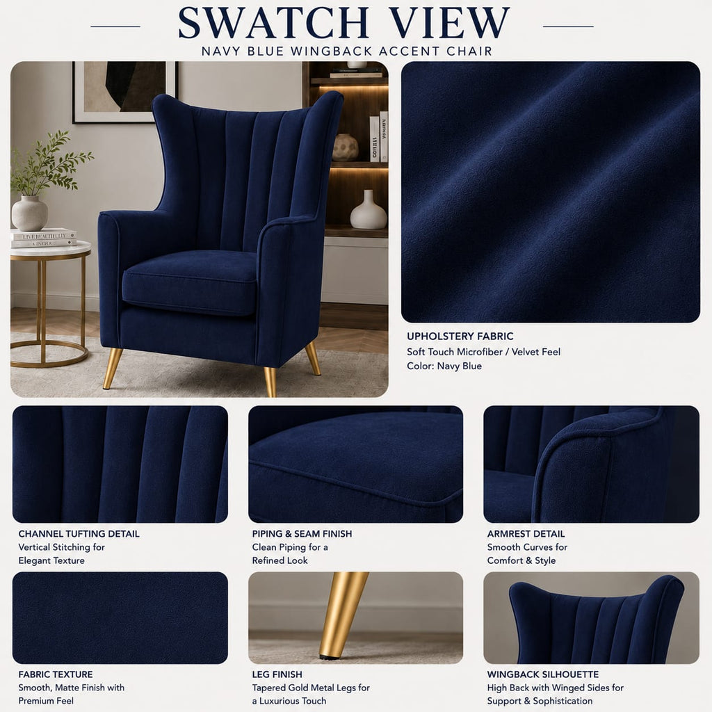 Neo Wingback Accent Chair – Navy Blue by raza enterprises sofa maker