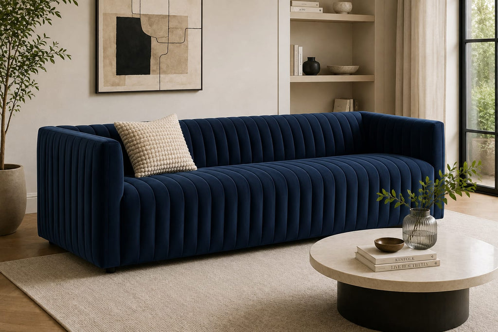 Veniza Modern Velvet 3 Seater Sofa – Navy Blue