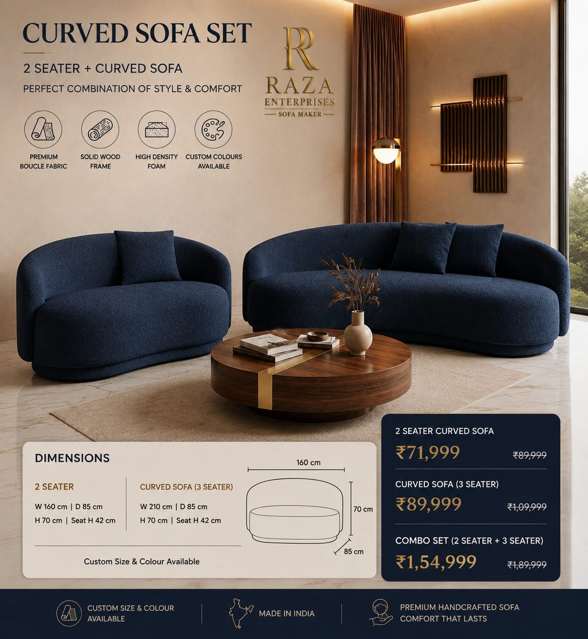 Luxury Curved Bouclé Sofa – Premium Designer Sofa