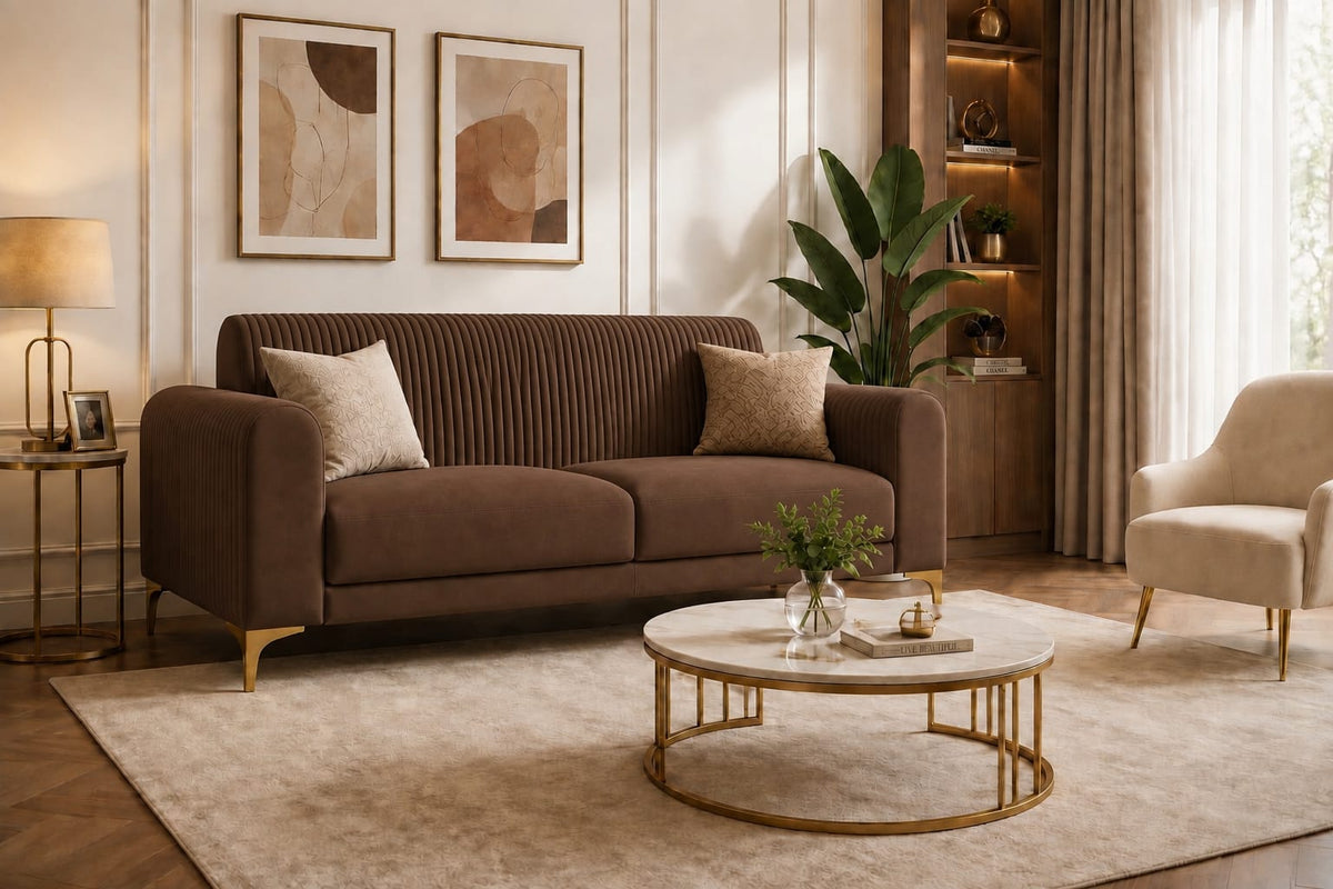 Modern 3 Seater Fabric Sofa – Premium Living Room Couch | Raza Enterprises Sofa Maker