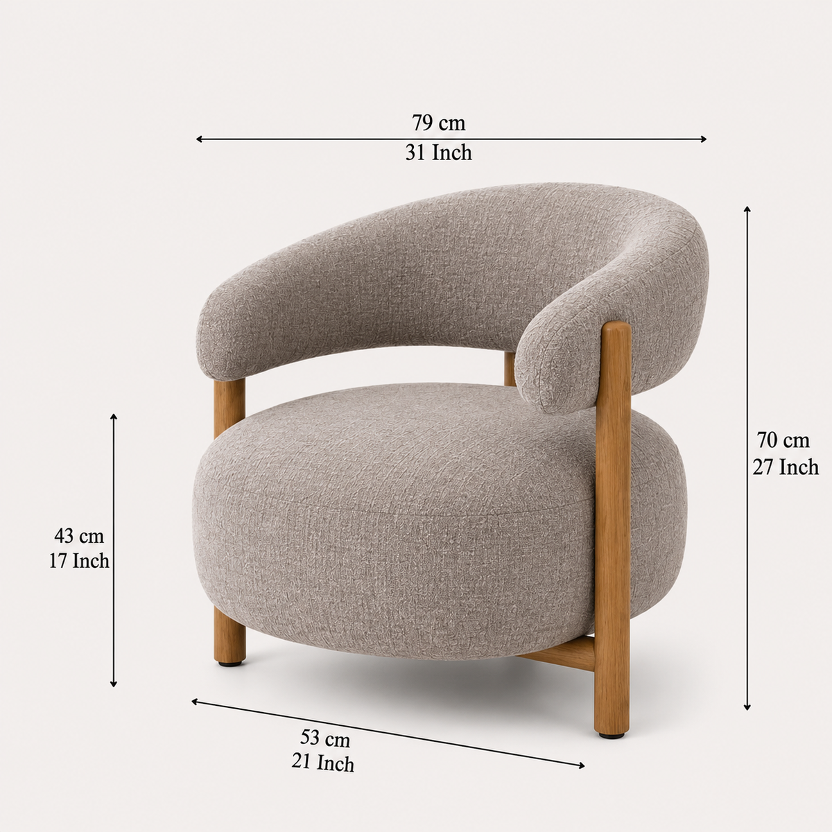 Modern Boucle Accent Chair with Wooden Armrests | Premium Lounge Chair