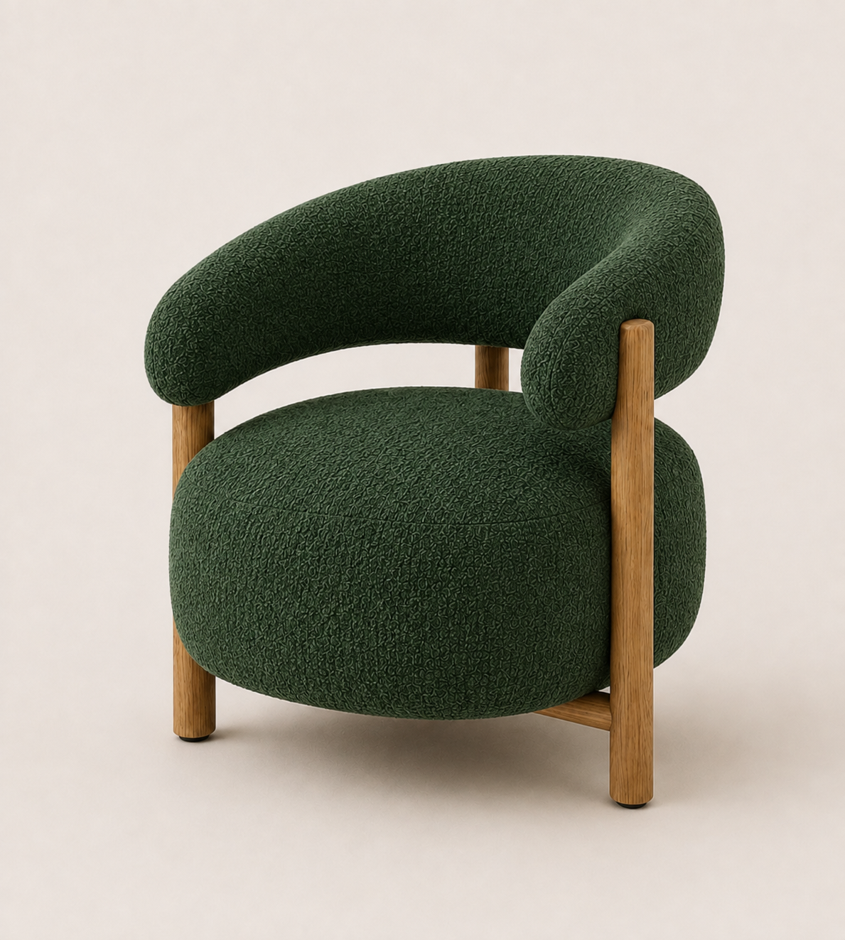 Modern Boucle Accent Chair with Wooden Armrests | Premium Lounge Chair