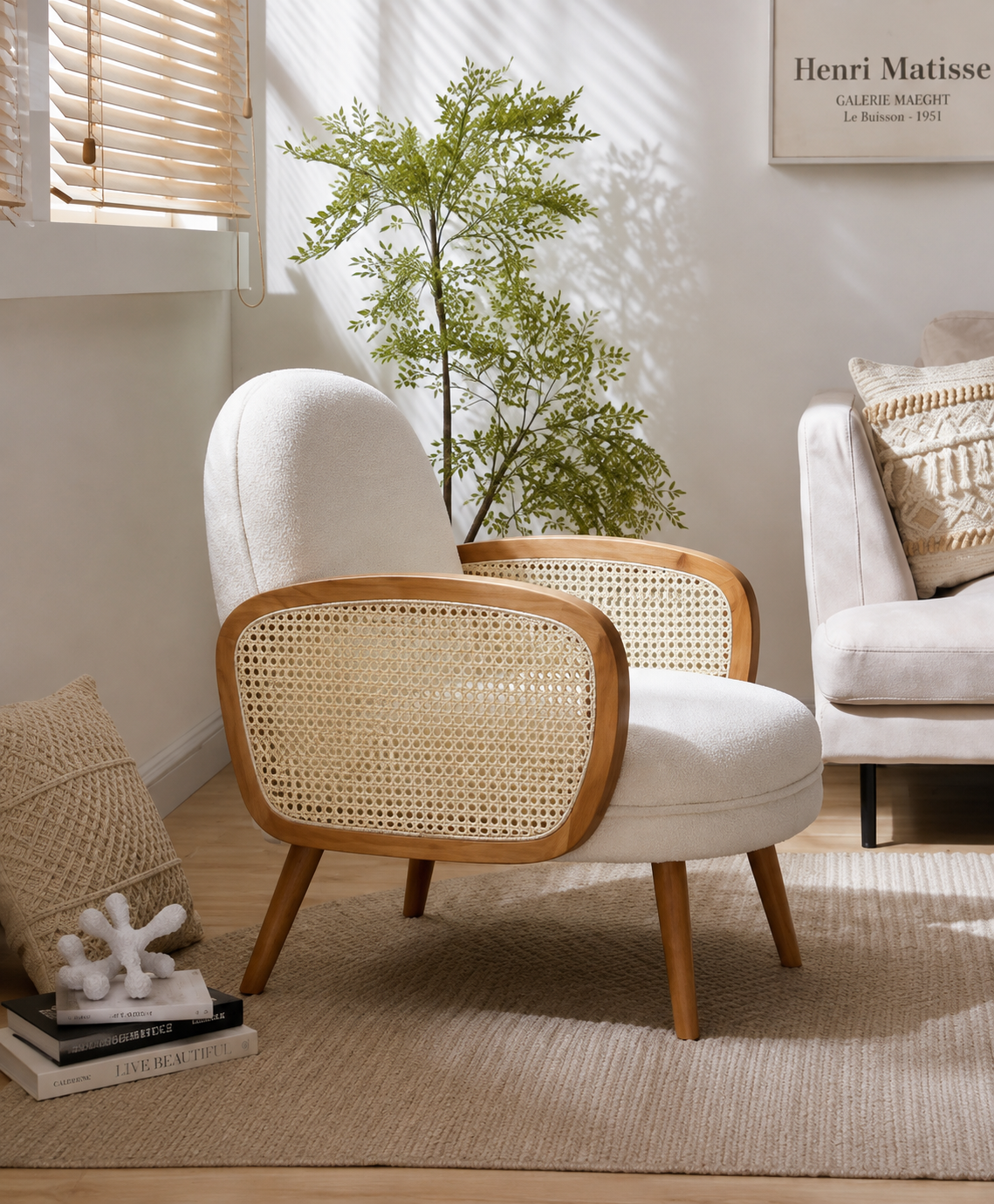 Premium Teakwood Rattan Accent Chair | 40D HR Foam | Modern Lounge Chair