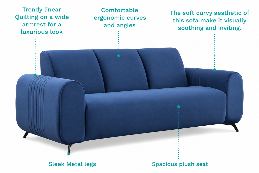 Luxury Velvet 3 Seater Sofa | Premium Fabric | Modern Living Room Couch | High Density Foam | Solid Wood Frame