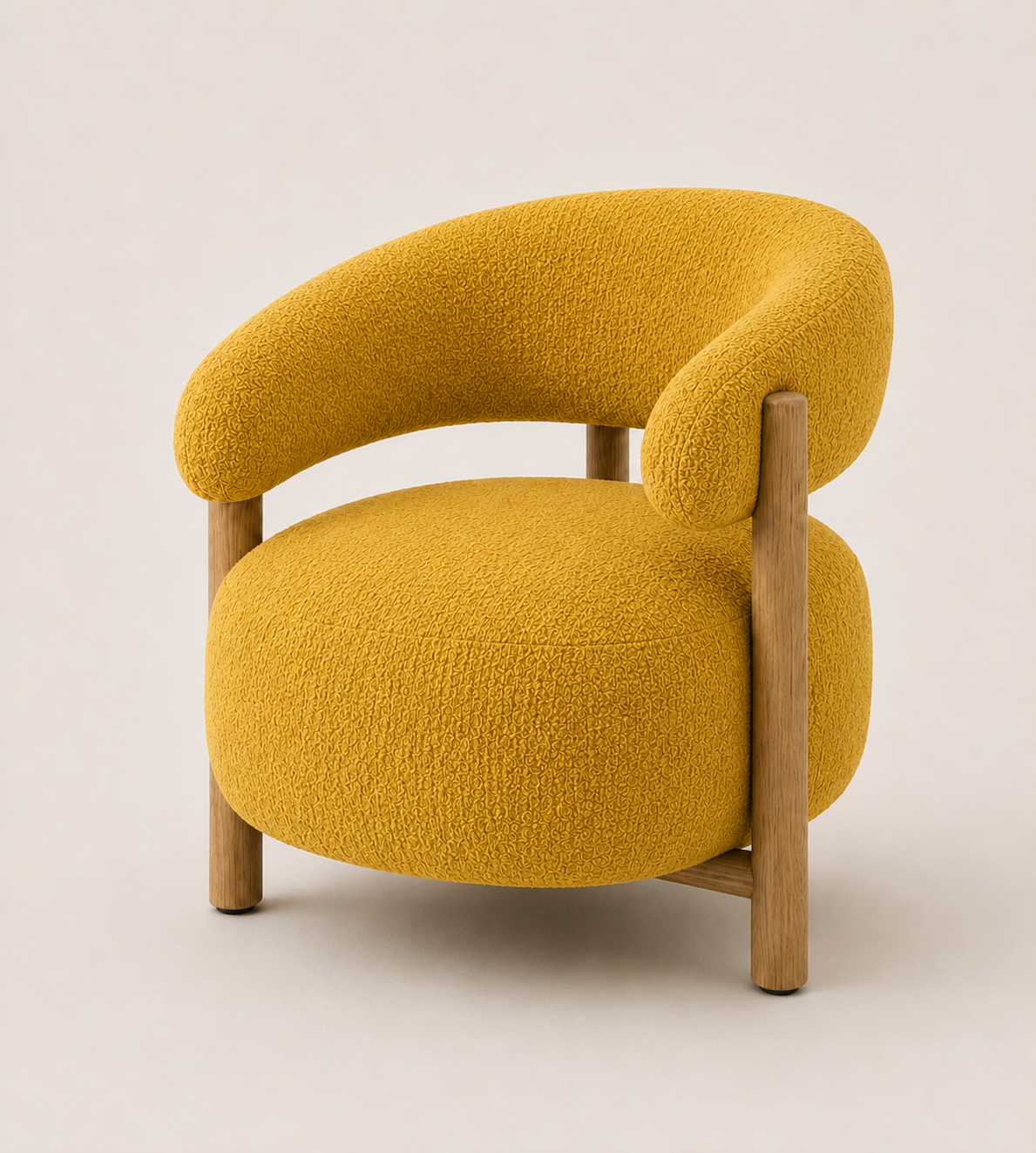 Modern Boucle Accent Chair with Wooden Armrests | Premium Lounge Chair