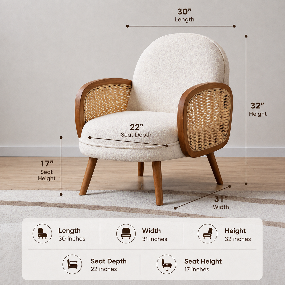 Premium Teakwood Rattan Accent Chair | 40D HR Foam | Modern Lounge Chair