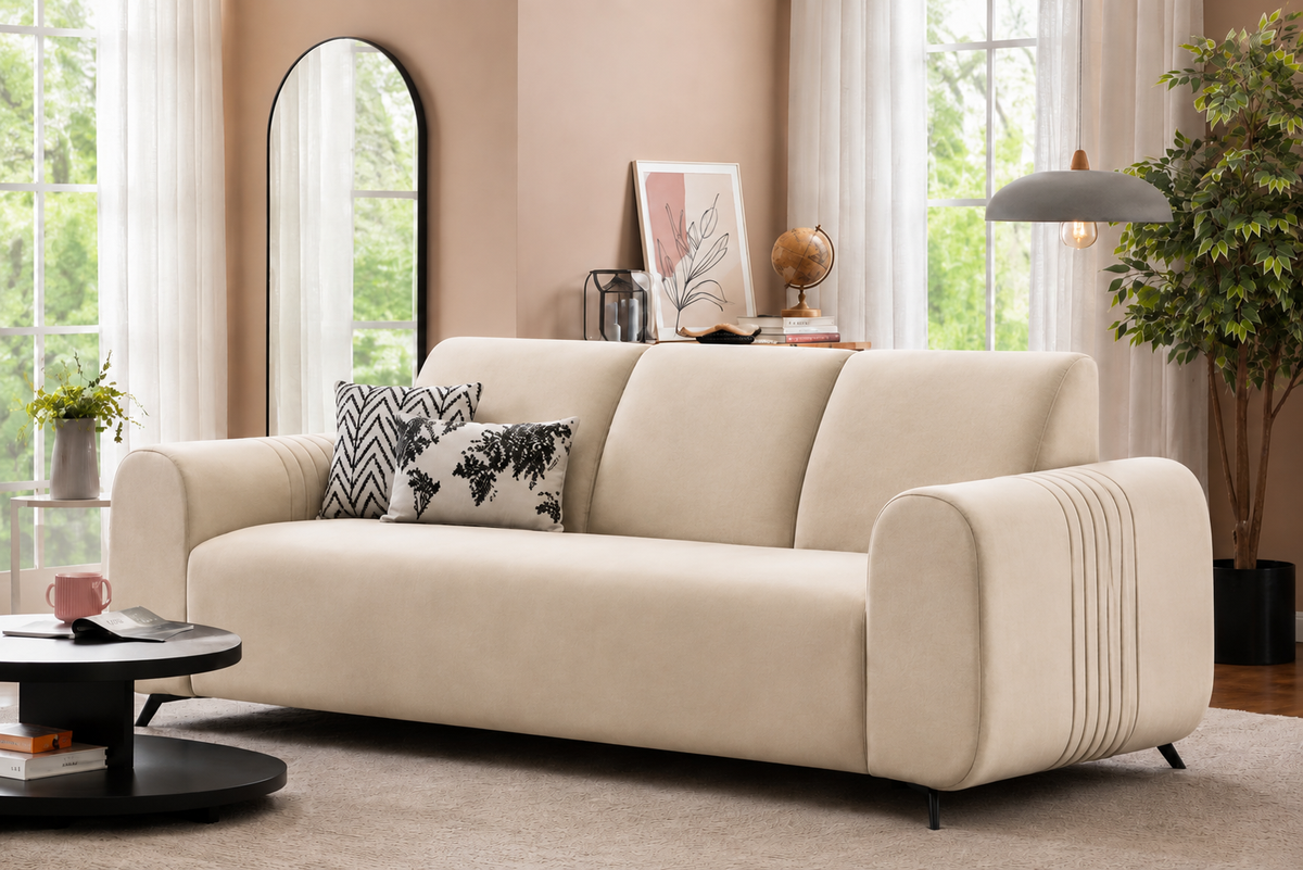 Luxury Velvet 3 Seater Sofa | Premium Fabric | Modern Living Room Couch | High Density Foam | Solid Wood Frame