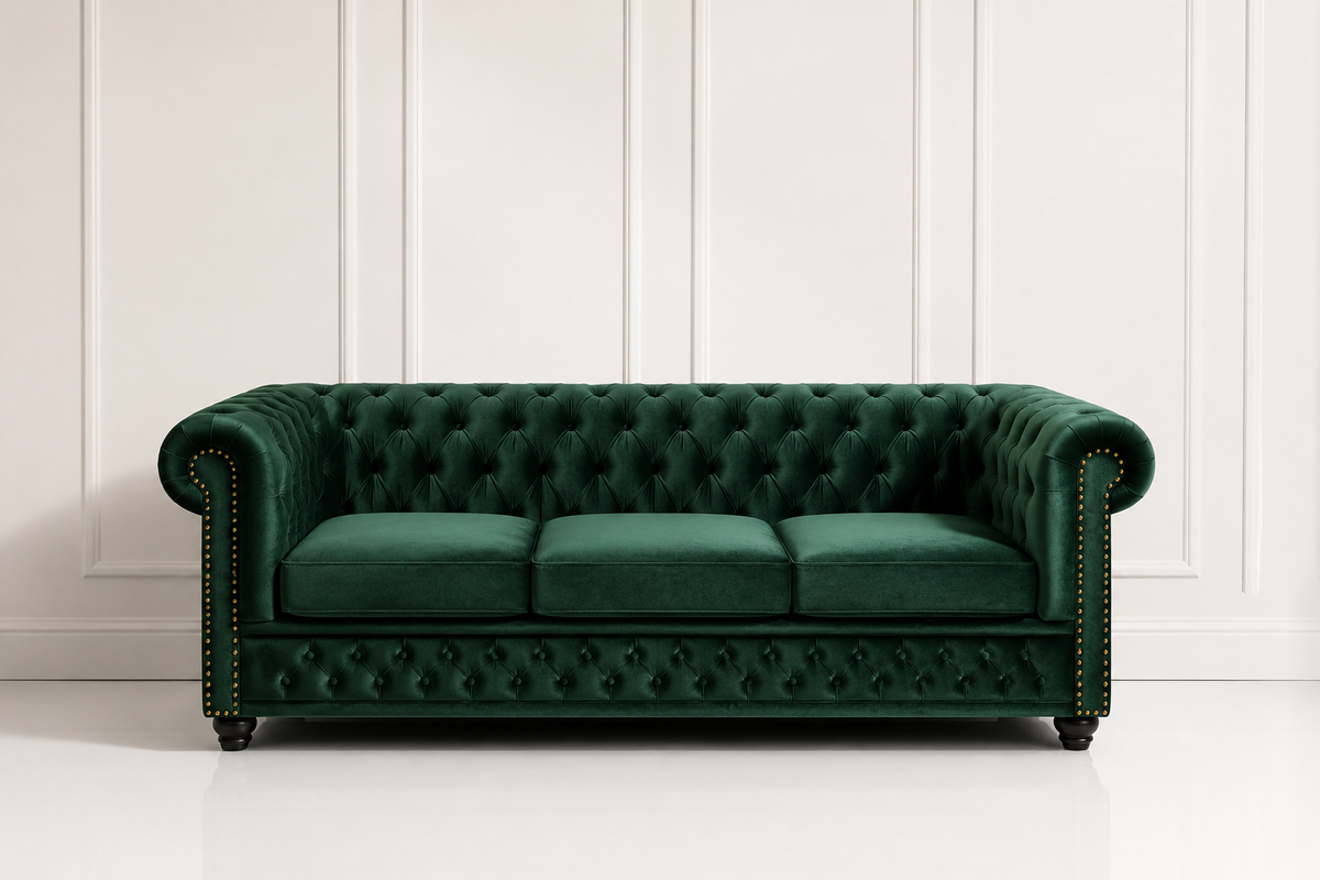 Luxury Emerald Green Chesterfield Sofa | Premium Tufted 3 Seater Sofa