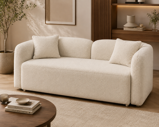 Premium Bouclé Sofa Cum Bed | 5×6 Ft Pull-Out Bed | Luxury Convertible Sofa | High Density Foam | Free All India Delivery