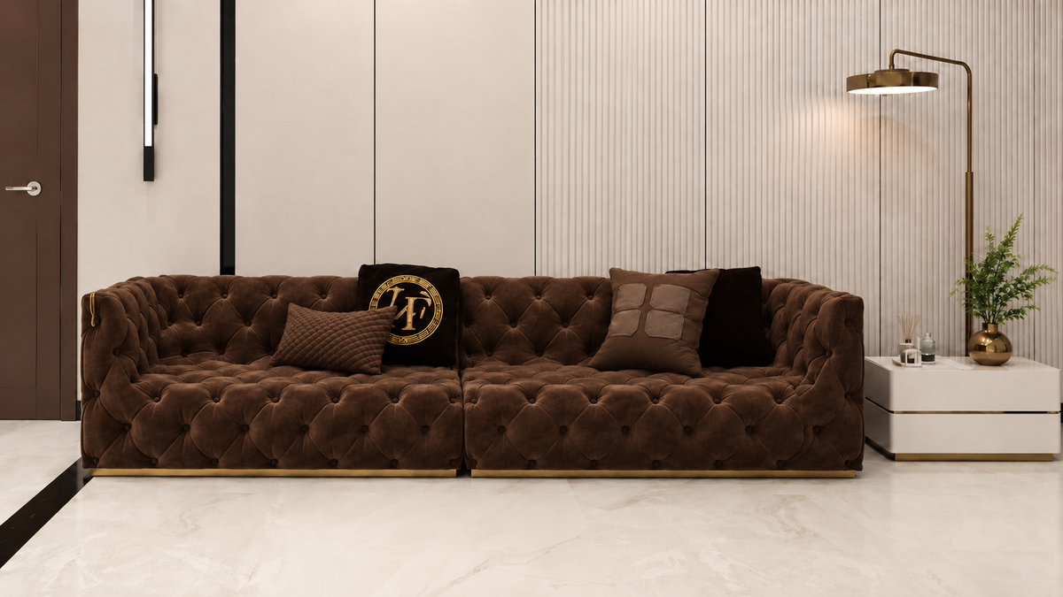Luxury Chesterfield 3 Seater Velvet Sofa | Premium Tufted Sofa with Gold Base