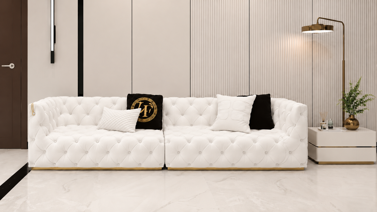 Luxury Chesterfield 3 Seater Velvet Sofa | Premium Tufted Sofa with Gold Base