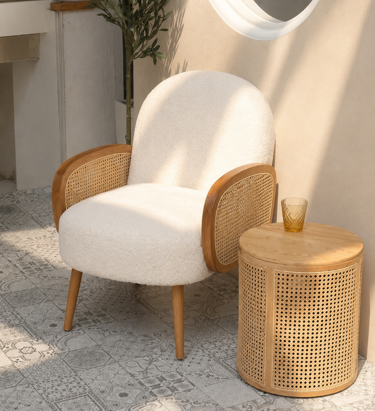 Premium Teakwood Rattan Accent Chair | 40D HR Foam | Modern Lounge Chair