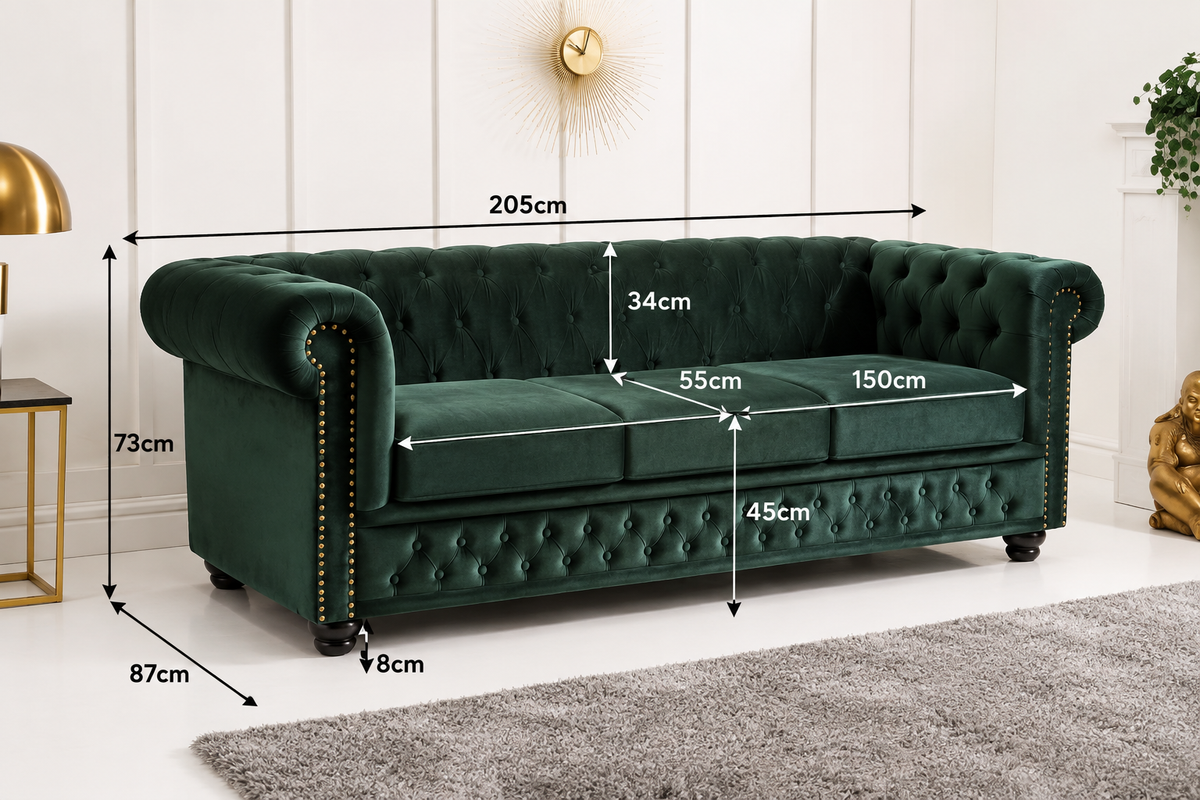 Luxury Emerald Green Chesterfield Sofa | Premium Tufted 3 Seater Sofa