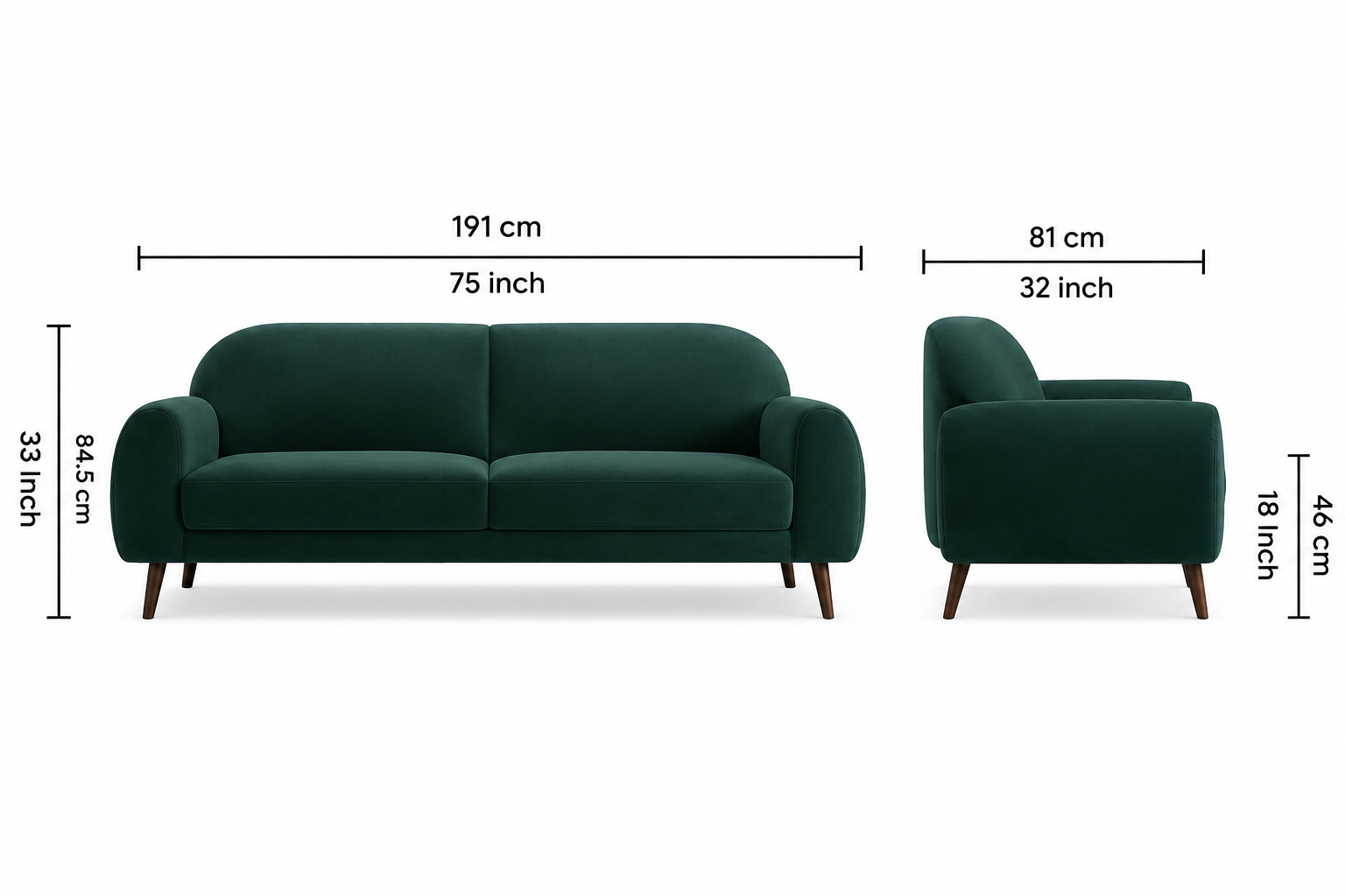Raza Enterprises Premium Velvet Fabric 3 Seater Sofa | Modern Living Room Couch | Teal Green