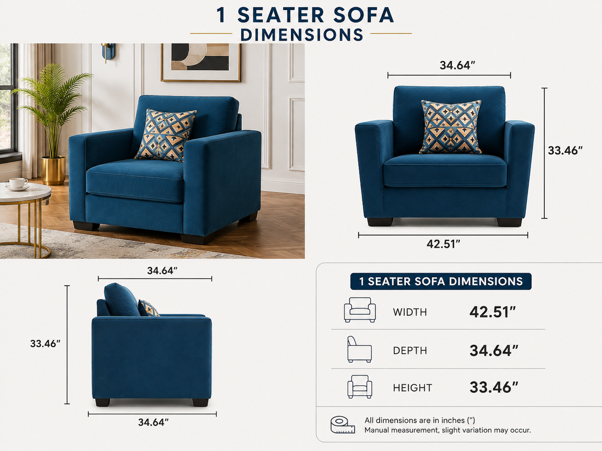 Premium 3+2+1 Blue Velvet Sofa Set | Luxury Living Room Sofa | Custom Made