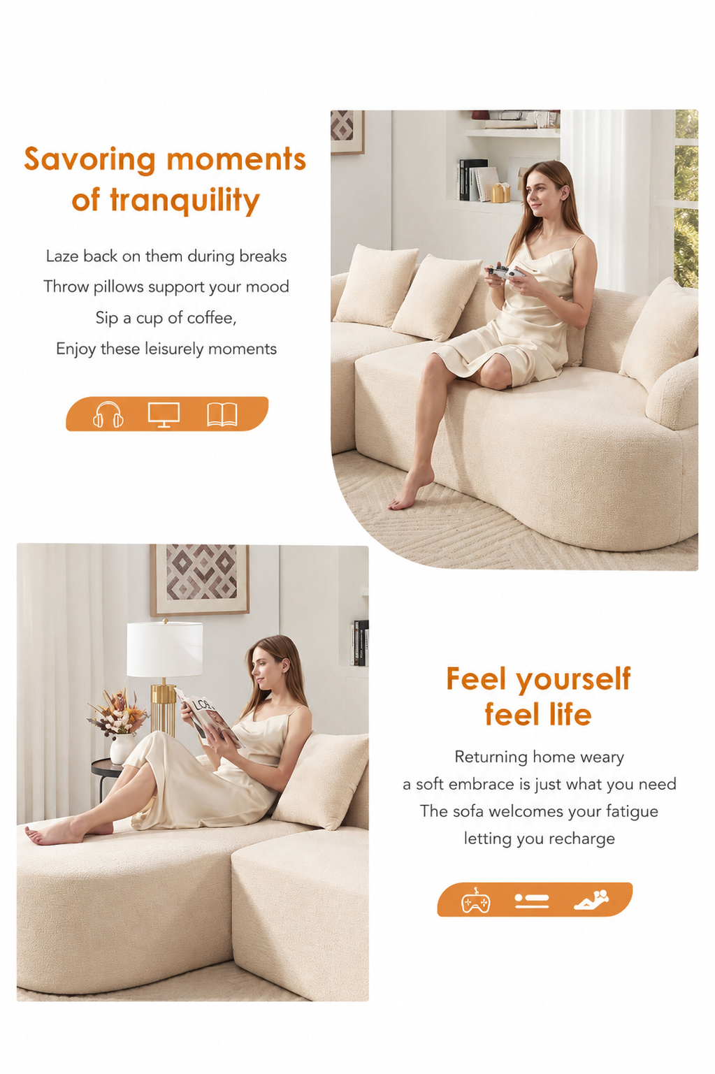 Luxury Cream Bouclé L-Shaped Sectional Sofa | Curved Chaise Lounge | Modern Designer Sofa