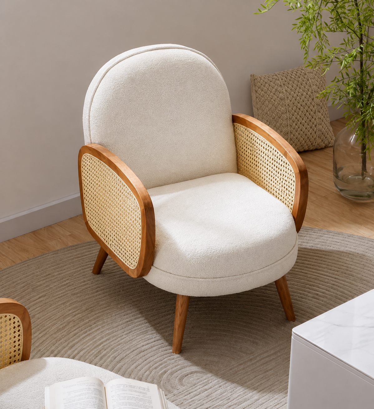Premium Teakwood Rattan Accent Chair | 40D HR Foam | Modern Lounge Chair