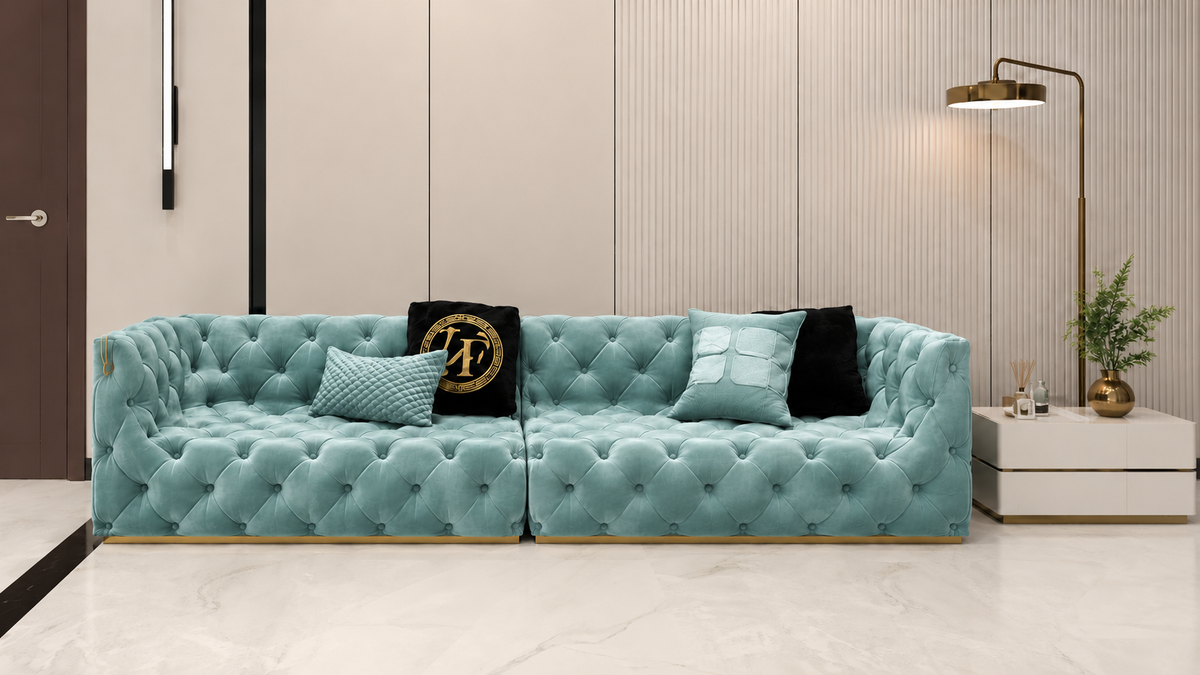 Luxury Chesterfield 3 Seater Velvet Sofa | Premium Tufted Sofa with Gold Base