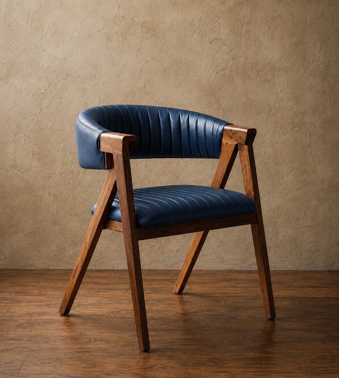 Premium Wooden Accent Chair with PU Leather | Modern Curved Backrest Chair for Home, Office & Café
