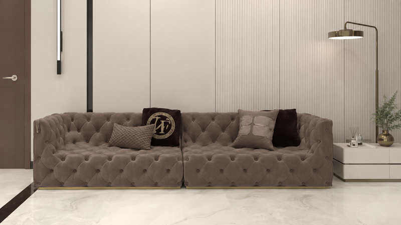 Luxury Chesterfield 3 Seater Velvet Sofa | Premium Tufted Sofa with Gold Base