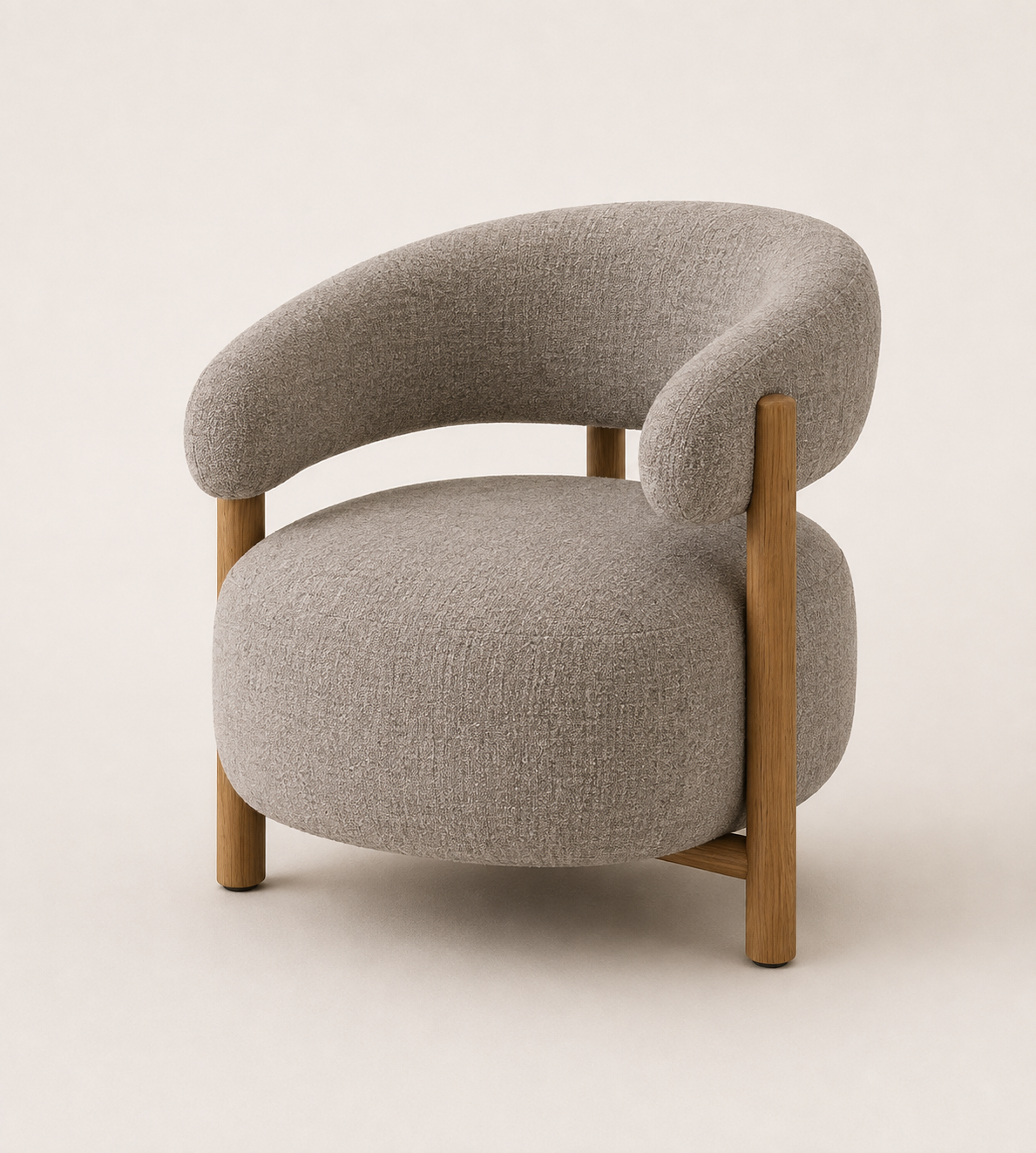 Modern Boucle Accent Chair with Wooden Armrests | Premium Lounge Chair