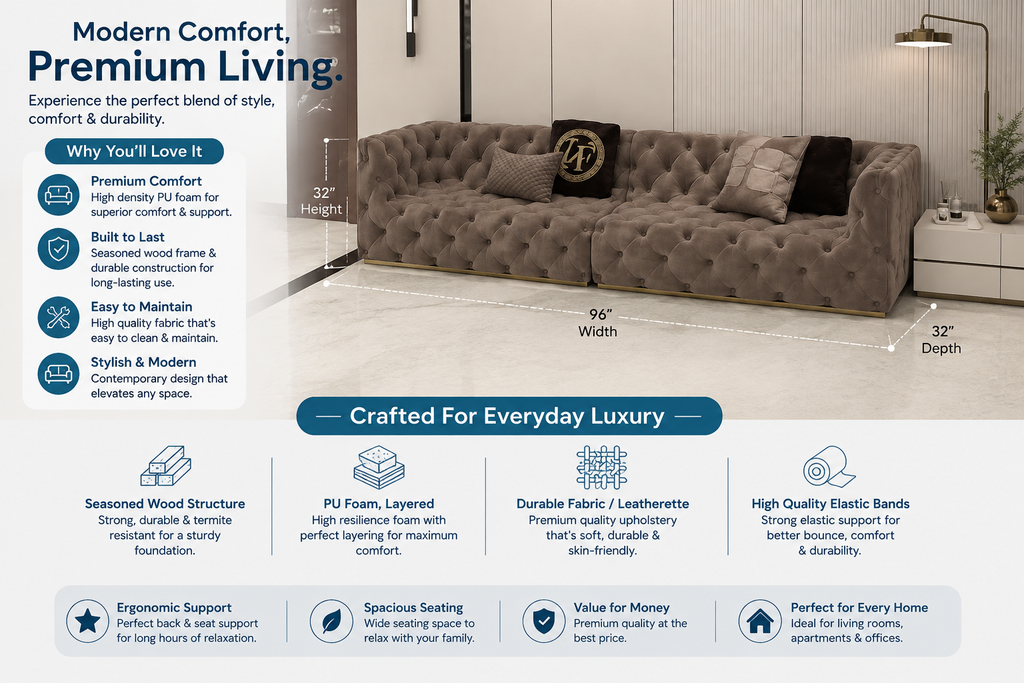 Luxury Chesterfield 3 Seater Velvet Sofa | Premium Tufted Sofa with Gold Base
