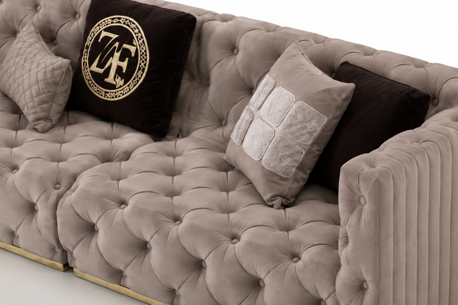 Luxury Chesterfield 3 Seater Velvet Sofa | Premium Tufted Sofa with Gold Base