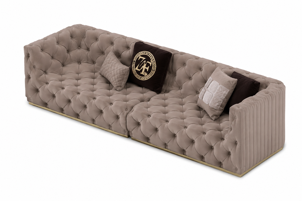 Luxury Chesterfield 3 Seater Velvet Sofa | Premium Tufted Sofa with Gold Base