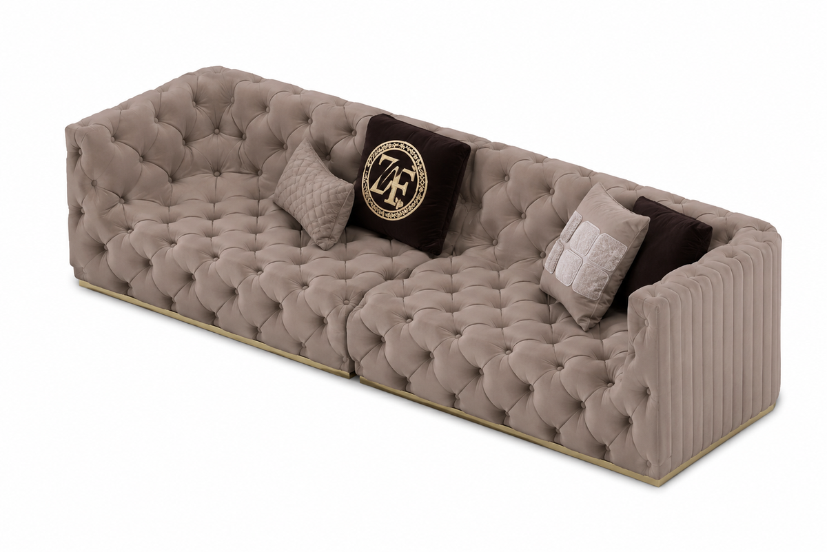 Luxury Chesterfield 3 Seater Velvet Sofa | Premium Tufted Sofa with Gold Base