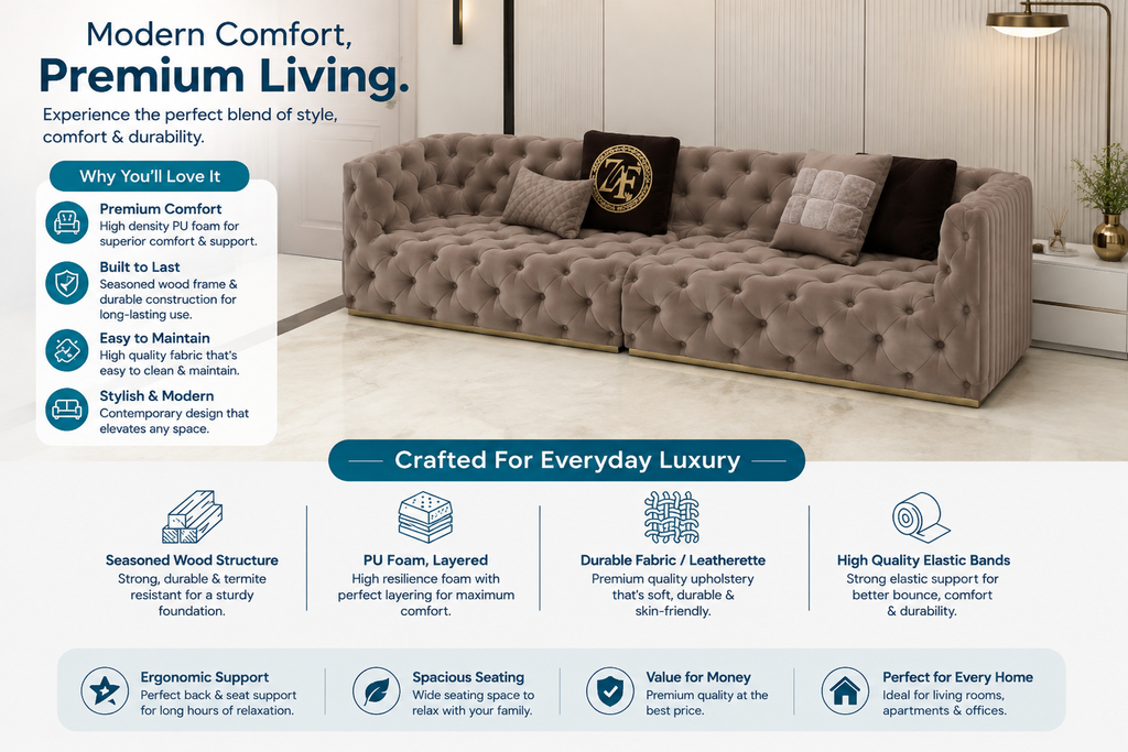 Luxury Chesterfield 3 Seater Velvet Sofa | Premium Tufted Sofa with Gold Base