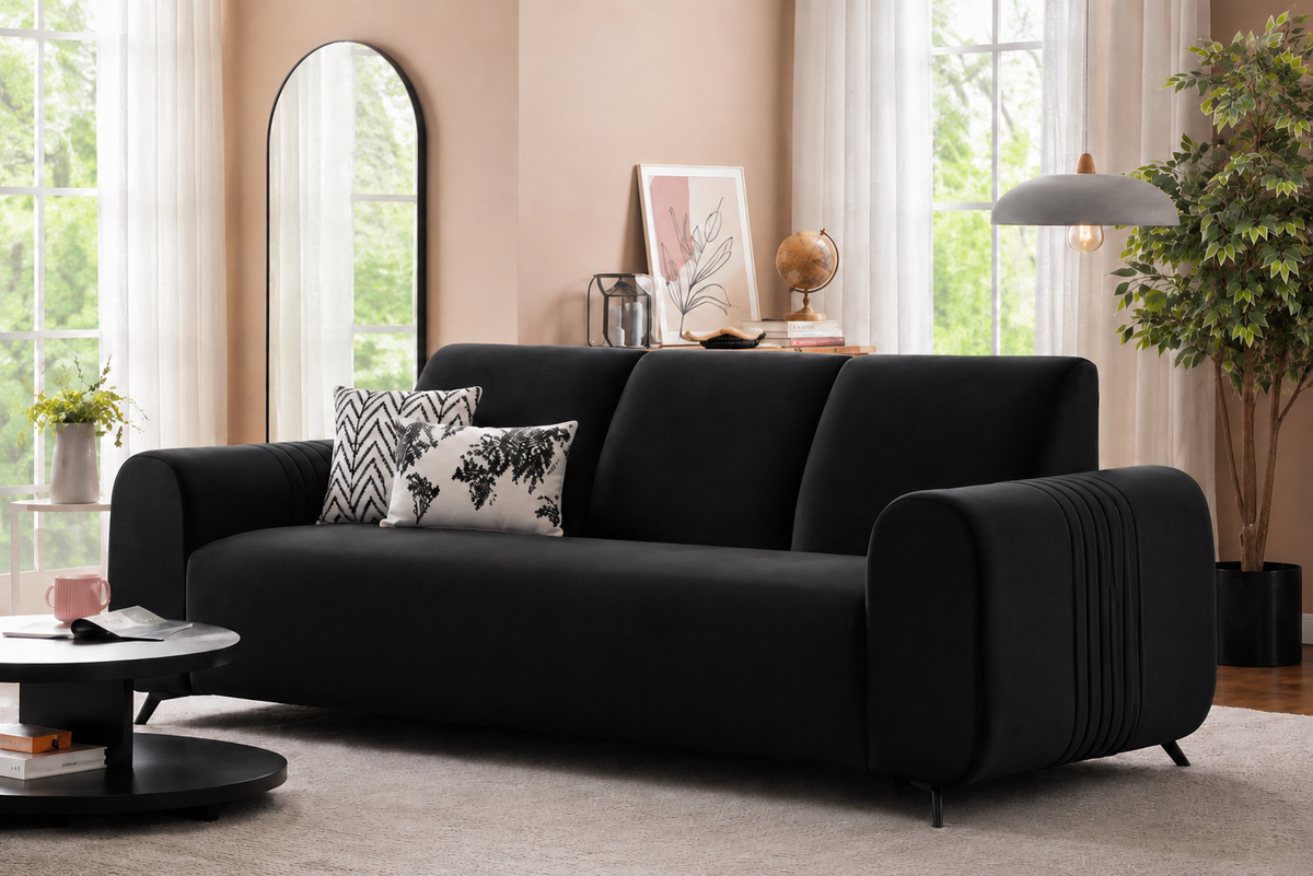 Luxury Velvet 3 Seater Sofa | Premium Fabric | Modern Living Room Couch | High Density Foam | Solid Wood Frame
