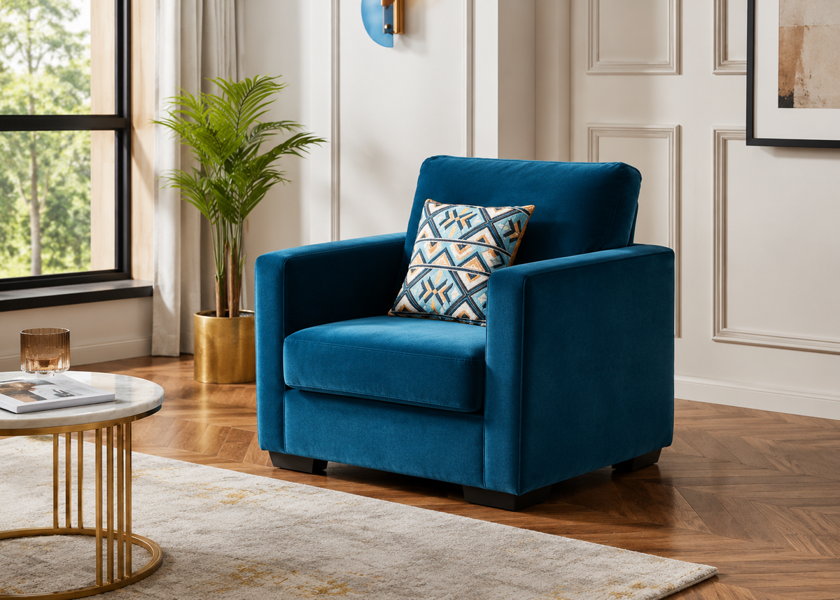 Premium 3+2+1 Blue Velvet Sofa Set | Luxury Living Room Sofa | Custom Made