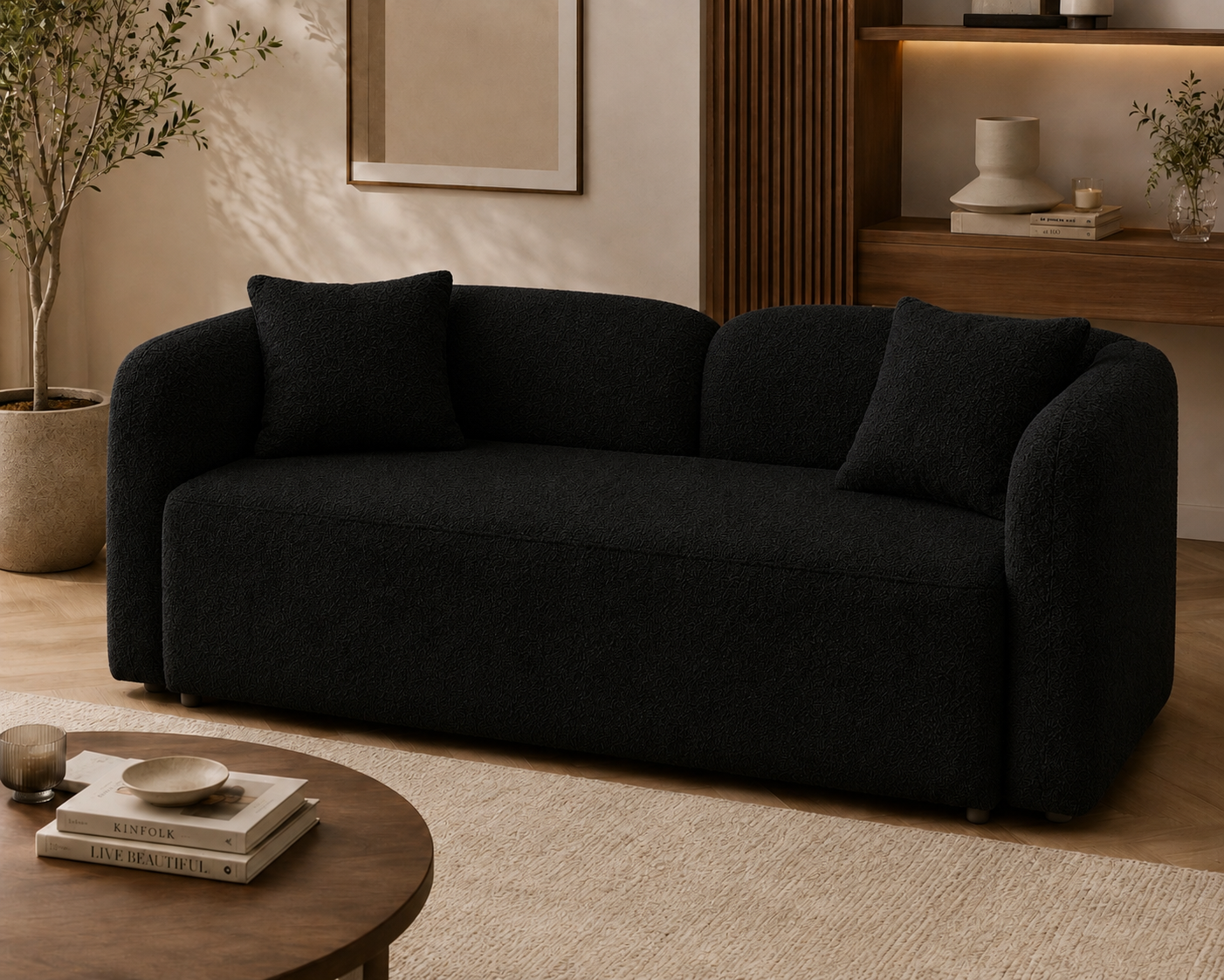 Premium Bouclé Sofa Cum Bed | 5×6 Ft Pull-Out Bed | Luxury Convertible Sofa | High Density Foam | Free All India Delivery