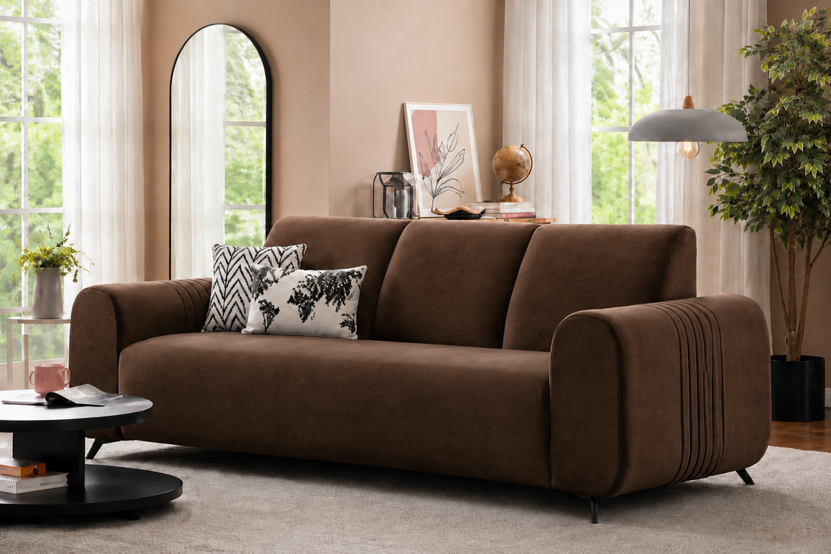 Luxury Velvet 3 Seater Sofa | Premium Fabric | Modern Living Room Couch | High Density Foam | Solid Wood Frame