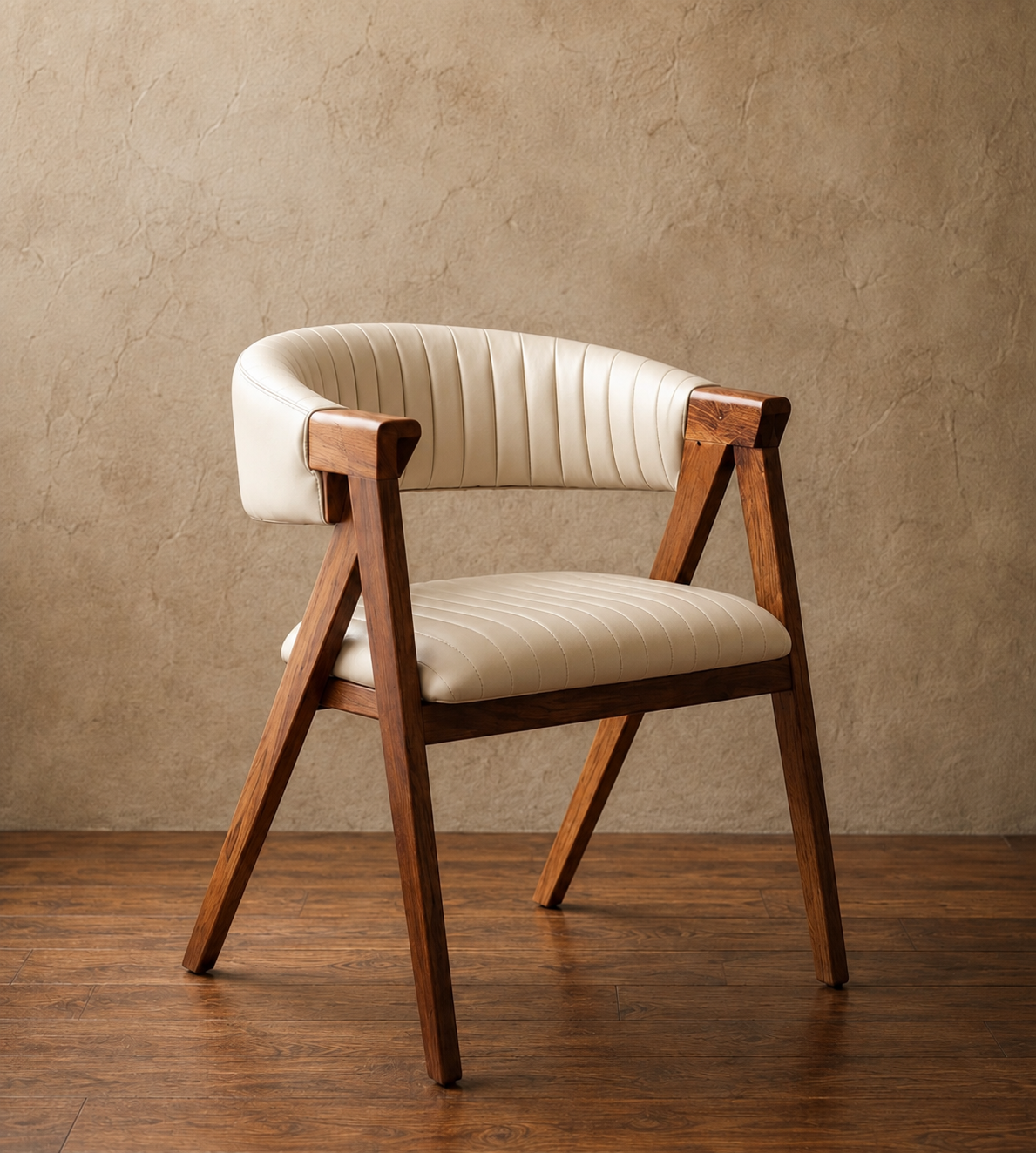 Premium Wooden Accent Chair with PU Leather | Modern Curved Backrest Chair for Home, Office & Café