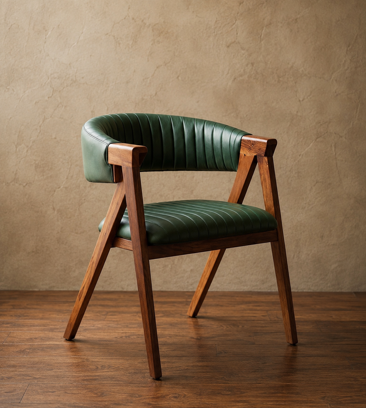 Premium Wooden Accent Chair with PU Leather | Modern Curved Backrest Chair for Home, Office & Café