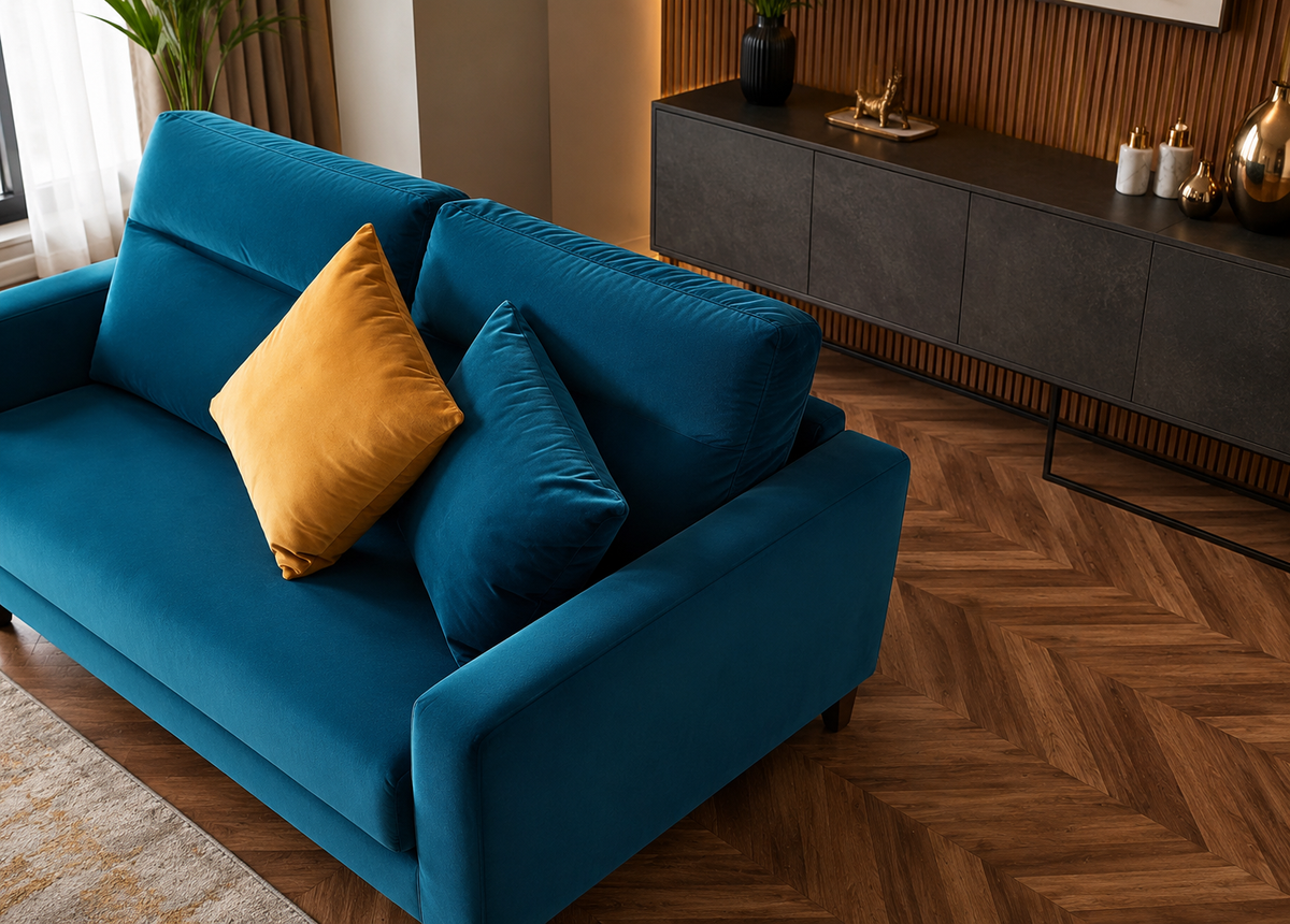 Premium 3+2+1 Blue Velvet Sofa Set | Luxury Living Room Sofa | Custom Made