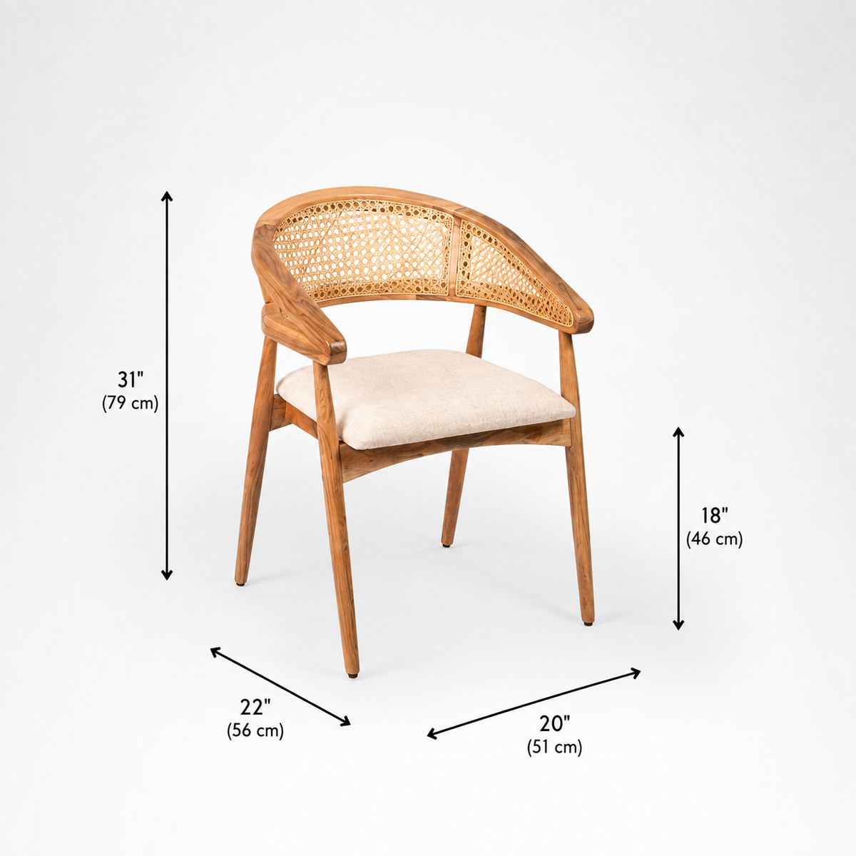 Premium Solid Acacia Wood Cane Dining Table Set with 4 Chairs