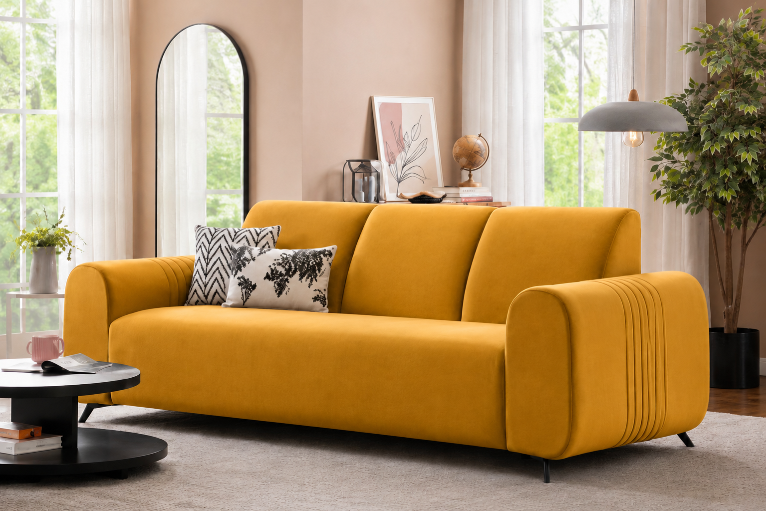 Luxury Velvet 3 Seater Sofa | Premium Fabric | Modern Living Room Couch | High Density Foam | Solid Wood Frame