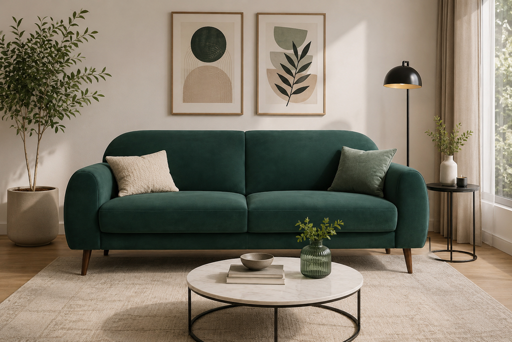 Raza Enterprises Premium Velvet Fabric 3 Seater Sofa | Modern Living Room Couch | Teal Green