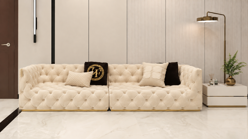 Luxury Chesterfield 3 Seater Velvet Sofa | Premium Tufted Sofa with Gold Base