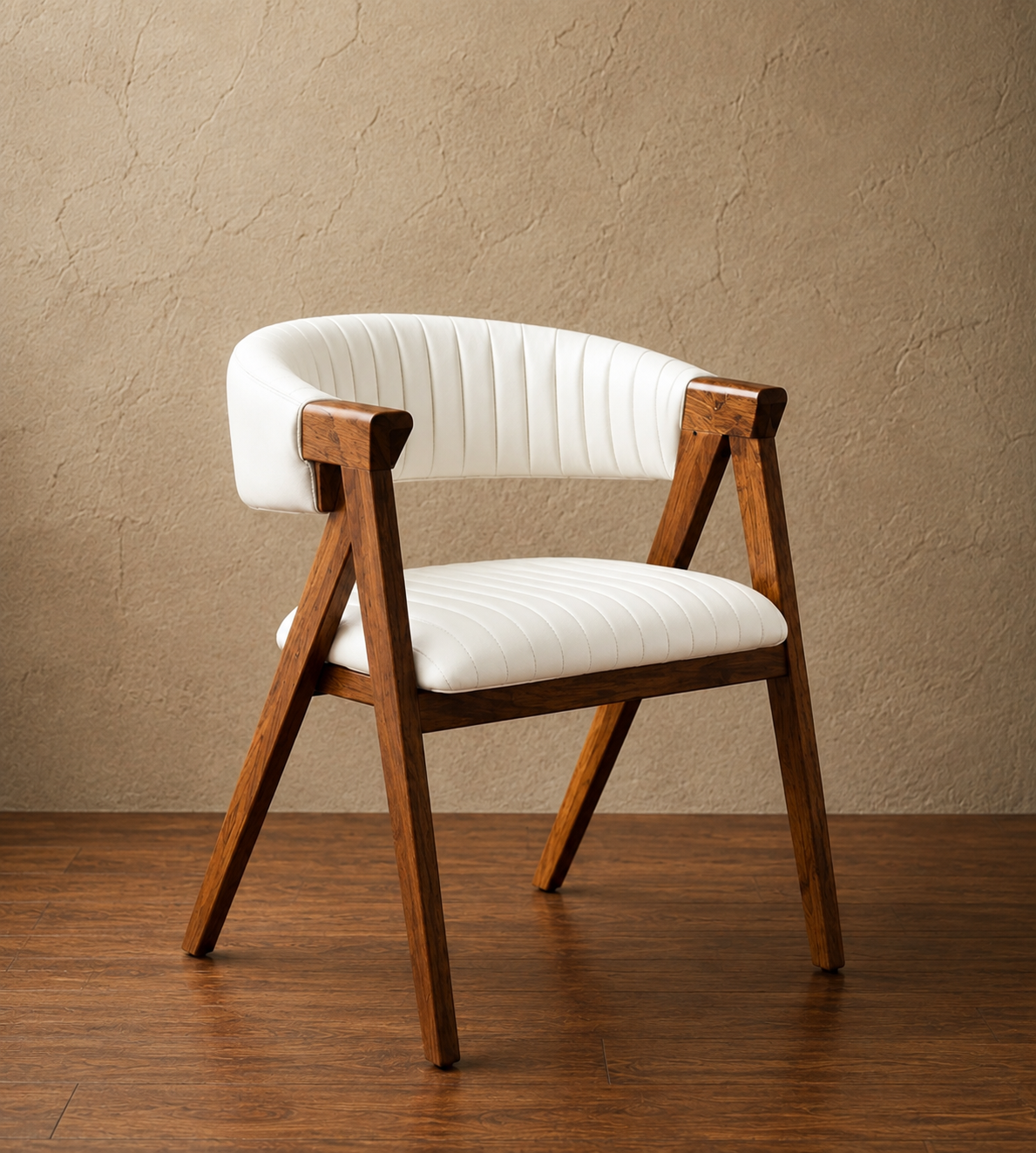 Premium Wooden Accent Chair with PU Leather | Modern Curved Backrest Chair for Home, Office & Café