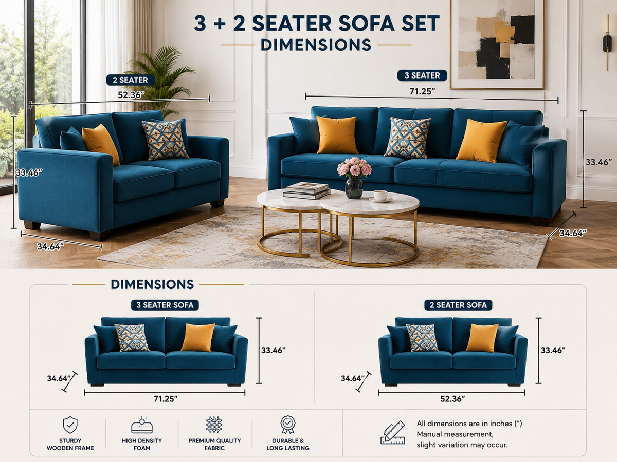 Premium 3+2+1 Blue Velvet Sofa Set | Luxury Living Room Sofa | Custom Made