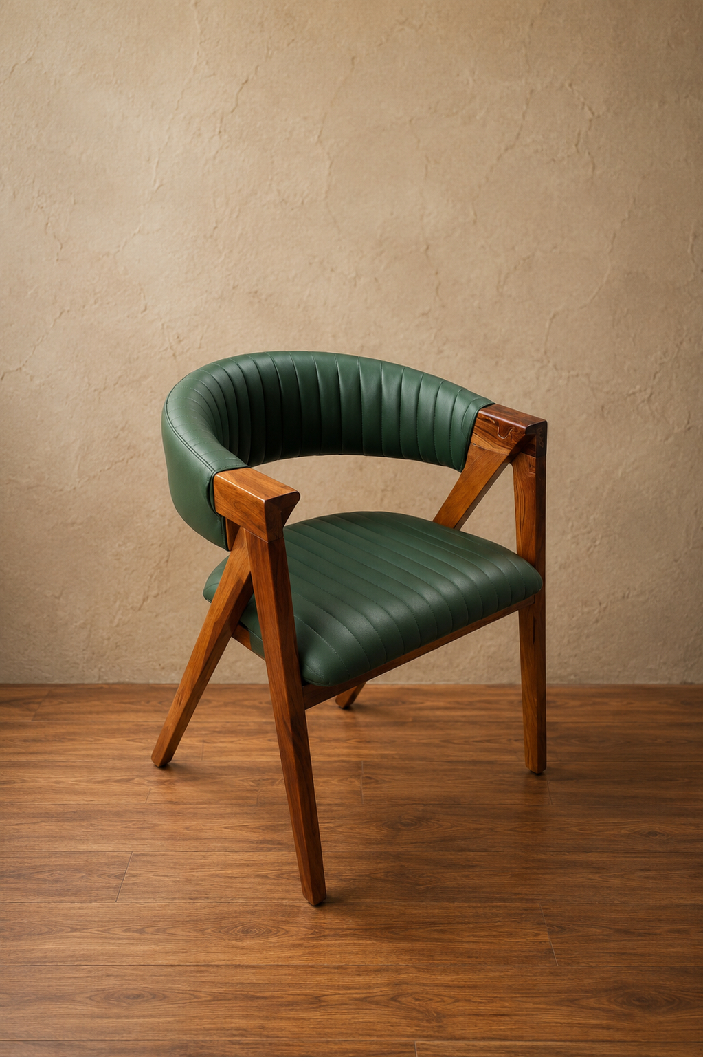 Premium Wooden Accent Chair with PU Leather | Modern Curved Backrest Chair for Home, Office & Café