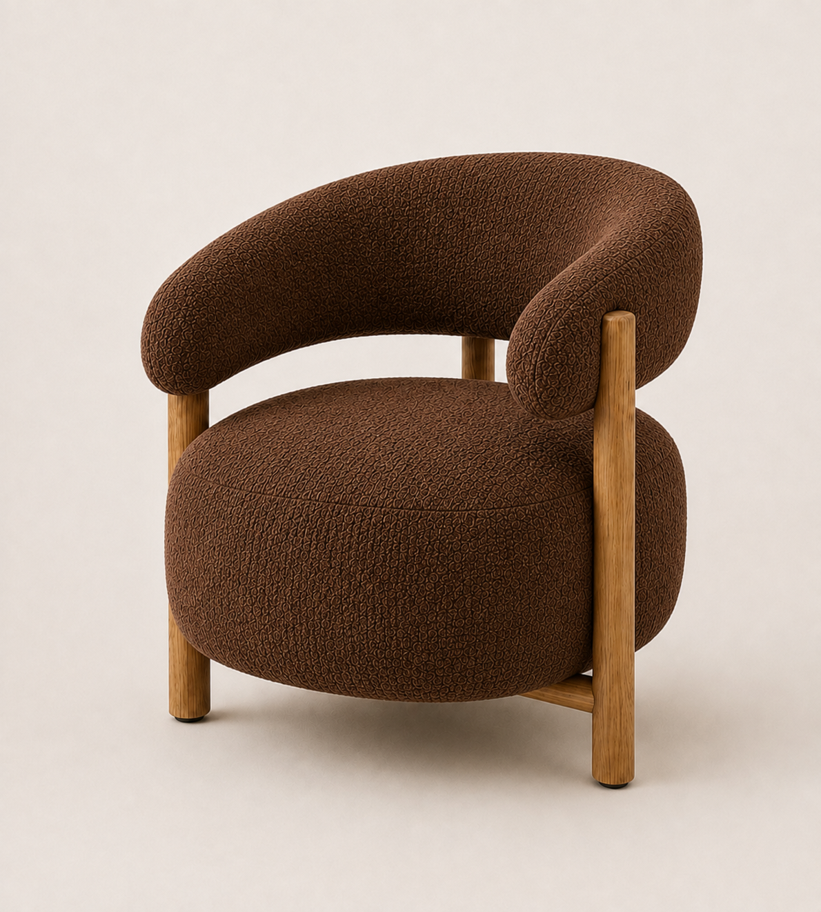 Modern Boucle Accent Chair with Wooden Armrests | Premium Lounge Chair