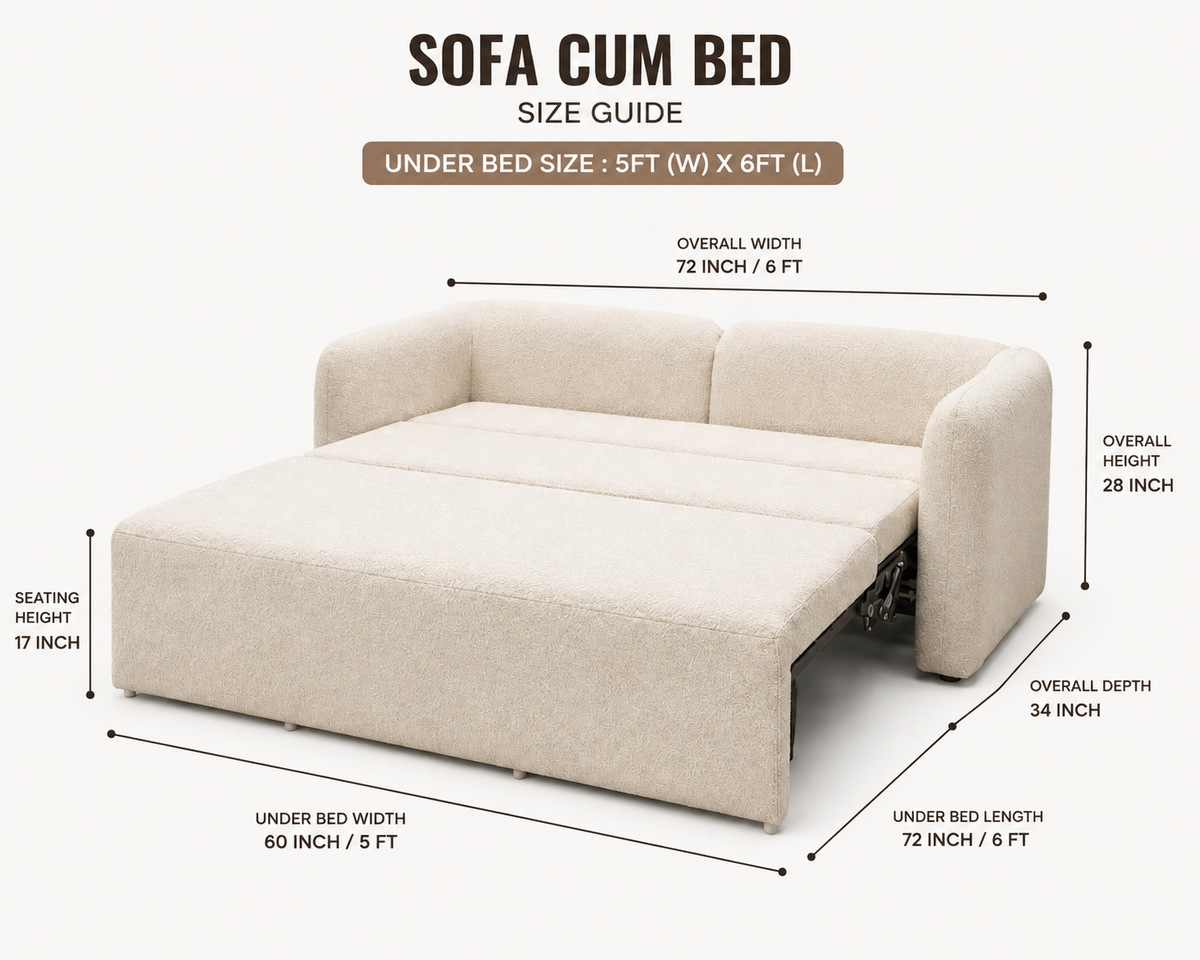 Premium Bouclé Sofa Cum Bed | 5×6 Ft Pull-Out Bed | Luxury Convertible Sofa | High Density Foam | Free All India Delivery